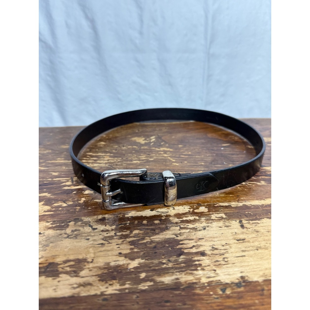 Calvin Klein Womens Black Italian Saddle Leather Belt Silver Buckle Small 641503